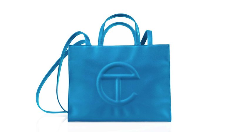 telfar shopping bag in cyan