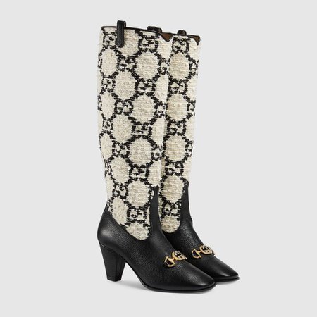 White / Black GG Tweed Gucci Zumi Knee Boot | GUCCI® US