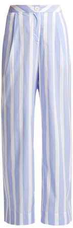 Loulou Striped Cotton Trousers - Womens - Blue Stripe