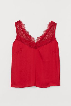 H&M+ Satin Top with Lace - Red - Ladies | H&M US