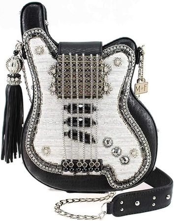 Mary Frances Greatest Hits Beaded Guitar Crossbody Handbag Purse, Black/White: Handbags: Amazon.com