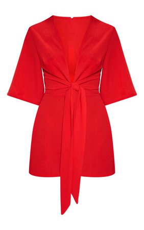 Red Tie Front Playsuit | PrettyLittleThing