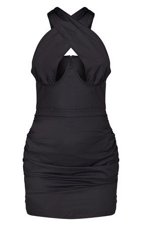 Black Underbust Halterneck Ruched Bodycon Dress | PrettyLittleThing USA