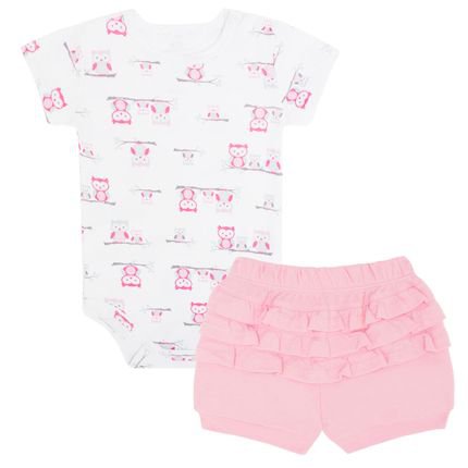 Body curto c/ Shorts babadinhos para bebe em algodão egípcio Corujinhas VK baby no Bebefacil, onde você encontra tudo em roupas e enxoval para bebês - bebefacil