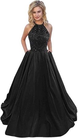 Women's Luxury Halter Prom Dresses Long Satin Evening Gowns Beaded 2020 at Amazon Women’s Clothing store