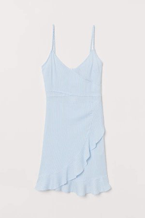 Flounce-trimmed Wrap Dress - Blue