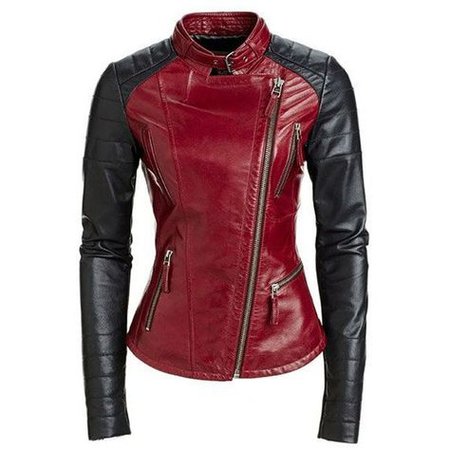 Black & Red Leather Biker Jacket