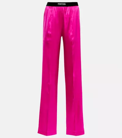 High Rise Silk Blend Satin Pants in Pink - Tom Ford | Mytheresa