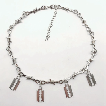 Barbed wire and razor blades necklace