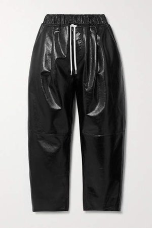 Textured Patent-leather Wide-leg Pants - Black