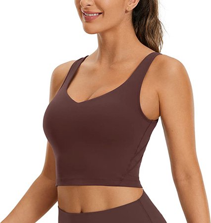 CRZ YOGA Butterluxe Womens V Neck Longline Sports Bra - Padded Workout Crop Tank Top with Built in Bra Black Small at Amazon Women’s Clothing store