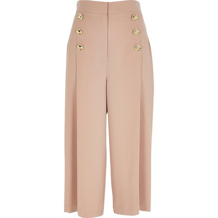 Beige button front culottes | River Island