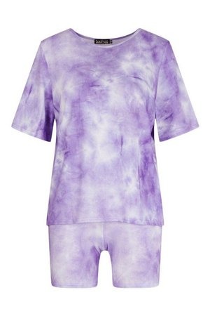 Petite Tie DyeTshirt and Cycle Short Co-ord | boohoo lilac