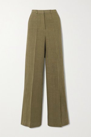 Reao Pleated Linen Wide-leg Pants - Green