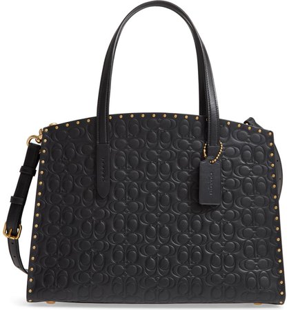 COACH Logo Embossed Studded Leather Tote | Nordstrom