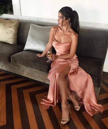 Silk Satin Slip Rose Gold Pink Maxi Long Dress