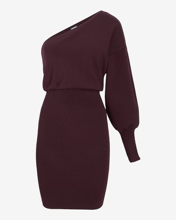 One Shoulder Long Sleeve Mini Sheath Sweater Dress | Express