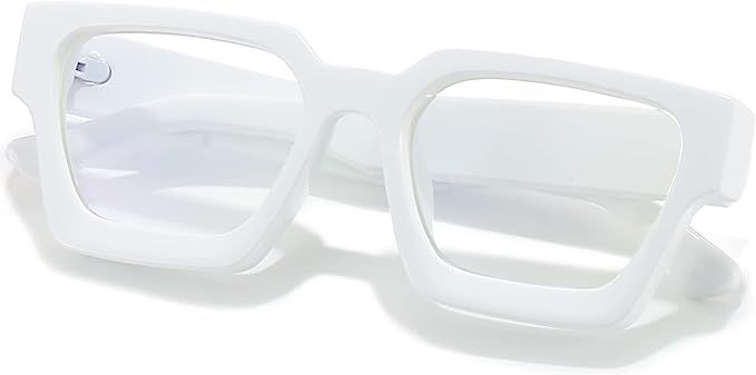 Amazon.com: AIEYEZO Square Thick Frame Glasses for Women Men Fashion Blue Light Glasses Trendy Chic Computer Eyeglasses (White) : Health & Household