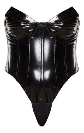 Black Faux Leather V Wire Bodysuit | PrettyLittleThing