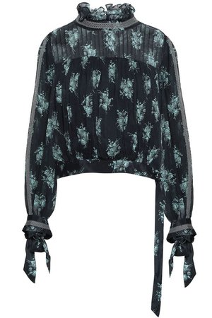 Natalie lace-trimmed pintucked floral-print silk-georgette blouse | CINQ À SEPT | Sale up to 70% off | THE OUTNET