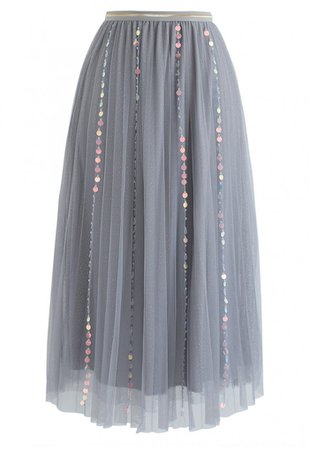 My Fairytale Sequin Tulle Mesh Skirt in Grey - Skirt - BOTTOMS - Retro, Indie and Unique Fashion