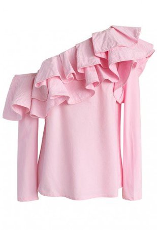 Swanky One-shoulder Ruffle Top in Pink - Retro, Indie and Unique Fashion