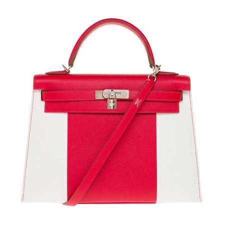 Hermès Kelly bag 32 Flag strap in red and white
