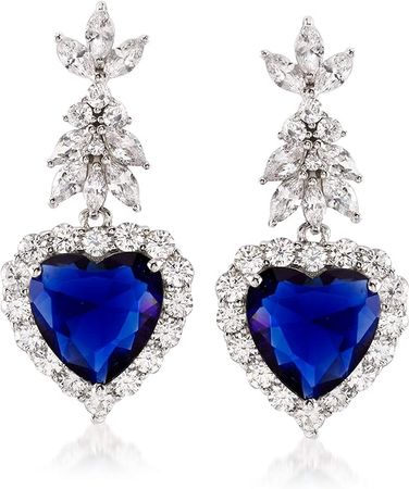 Amazon.com: Ross-Simons 14.50 ct. t.w. Simulated Sapphire and 5.26 ct. t.w. CZ Heart Drop Earrings in Sterling Silver: Clothing, Shoes & Jewelry