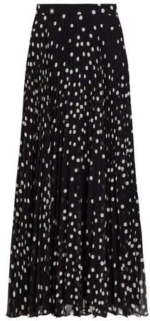 Polka Dot Pleated Chiffon Midi Skirt - Womens - Black