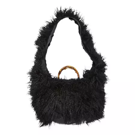 RARE Gucci by Tom Ford SS 1996 Black Shearling Fur Bamboo Bag seen on Kate Moss For Sale at 1stDibs | kate moss tom ford gucci, gucci fluffy bag, kate moss gucci 1995