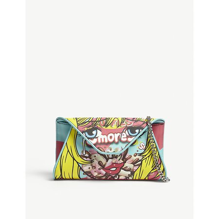 Moschino S’Mores Leather Envelope Clutch In Blue Pink | ModeSens