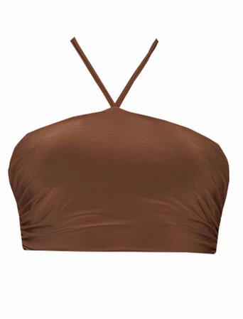 Chocolate Brown Slinky Ruched Detail Halterneck Shirt (PLT)