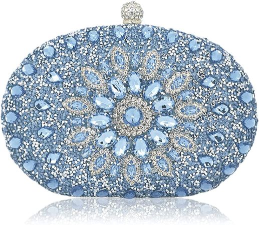 chaliwini Navy Blue Evening Purse Nude Rhinestone Crystal Clutches and Evening Bag Flower Handbag for Women (Light Blue): Handbags: Amazon.com