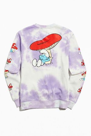 Smurfs Mushroom Tie-Dye Crew Neck Sweatshirt | Urban Outfitters