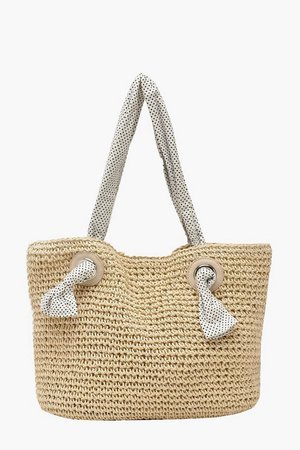 Straw Beach Bag With Spotty Handle | Boohoo