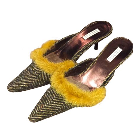 barneys new york tweed fur sandal heels