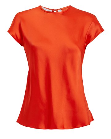 Orange-Red Satin Cap Sleeve Top