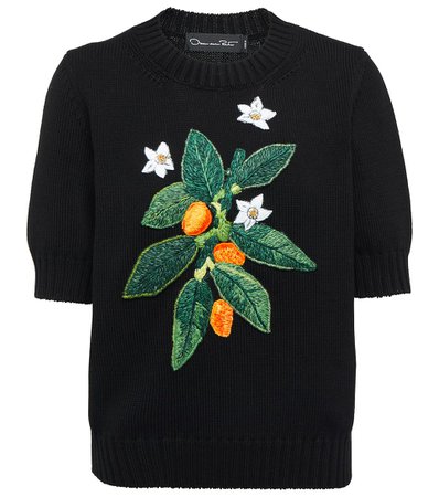 Oscar de la Renta - Embroidered cotton knit top | Mytheresa