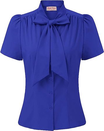Casual Chiffon Blouse Tops for Women Short Sleeve Button Up,Royal Blue,Small at Amazon Women’s Clothing store