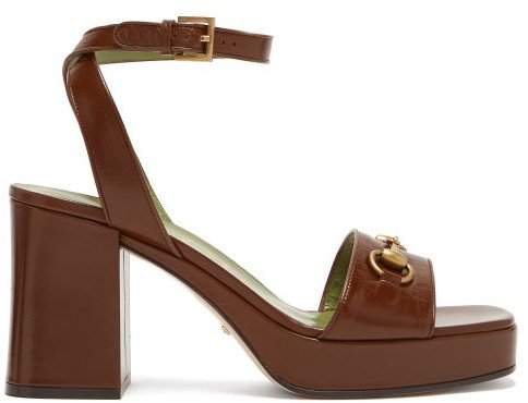 Houdan Horsebit Leather Platform Sandals - Dark Brown