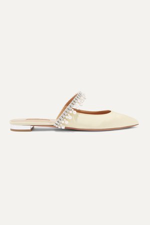 Beige Exquisite crystal and faux pearl-embellished grosgrain slippers | Aquazzura | NET-A-PORTER
