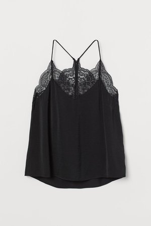 Lace-detail Satin Camisole Top - Black - Ladies | H&M US