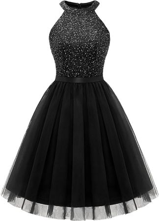 Amazon.com: Dressystar Women's Short Sequin Tulle Halter Homecoming Cocktail Party Dress SQ68 Black XS : Clothing, Shoes & Jewelry
