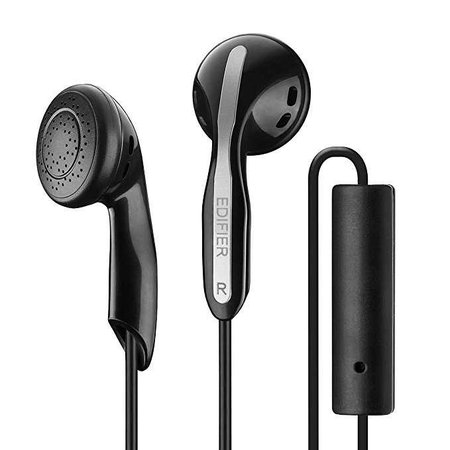 Edifier P180 Headphones with Mic and Inline Control - Stereo Earbud Earphone Earpod Headphone with Microphone and Remote For Apple iPhone Samsung HTC Nokia - Black
