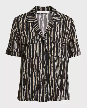 Chloe Chain-Print Silk Camp Shirt | Neiman Marcus