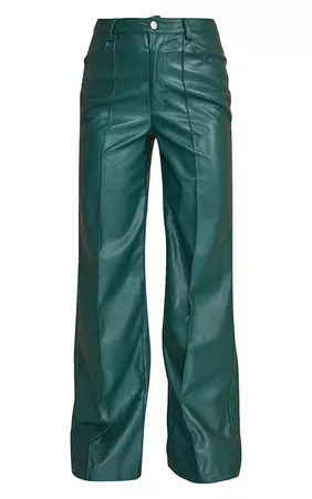 Bottle Green Pu Seam Straight Leg Trousers | PrettyLittleThing USA