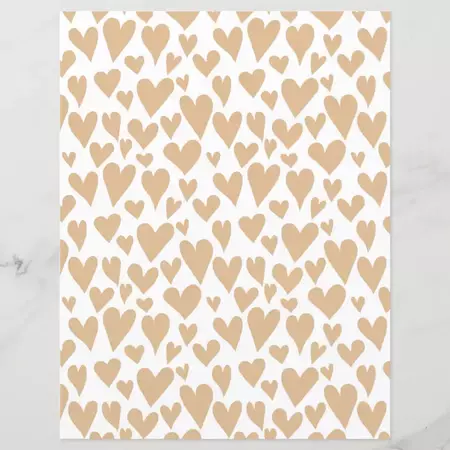 Tan Beige Hearts Pattern White Scrapbook Paper | Zazzle
