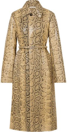 Snake-effect Leather Trench Coat - Beige