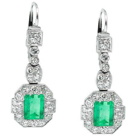 4.80 Carat Natural Colombian Emerald Diamond Drop Earrings Platinum