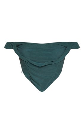 Dark Green Corset Mesh Bardot Top | Tops | PrettyLittleThing